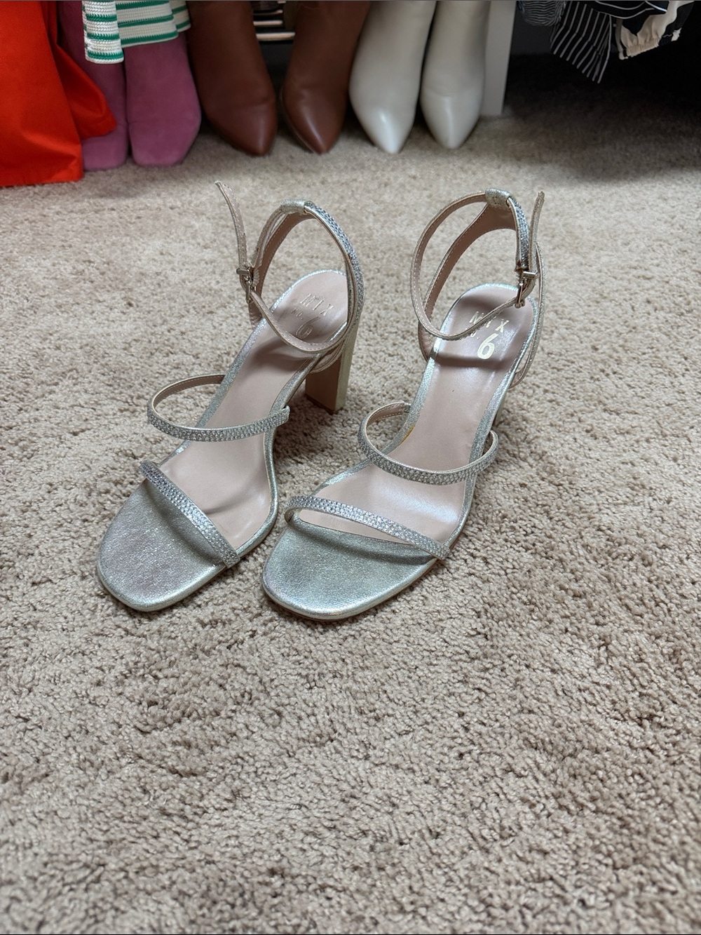 Mix No. 6 Silver Glitter Strappy Block Heels